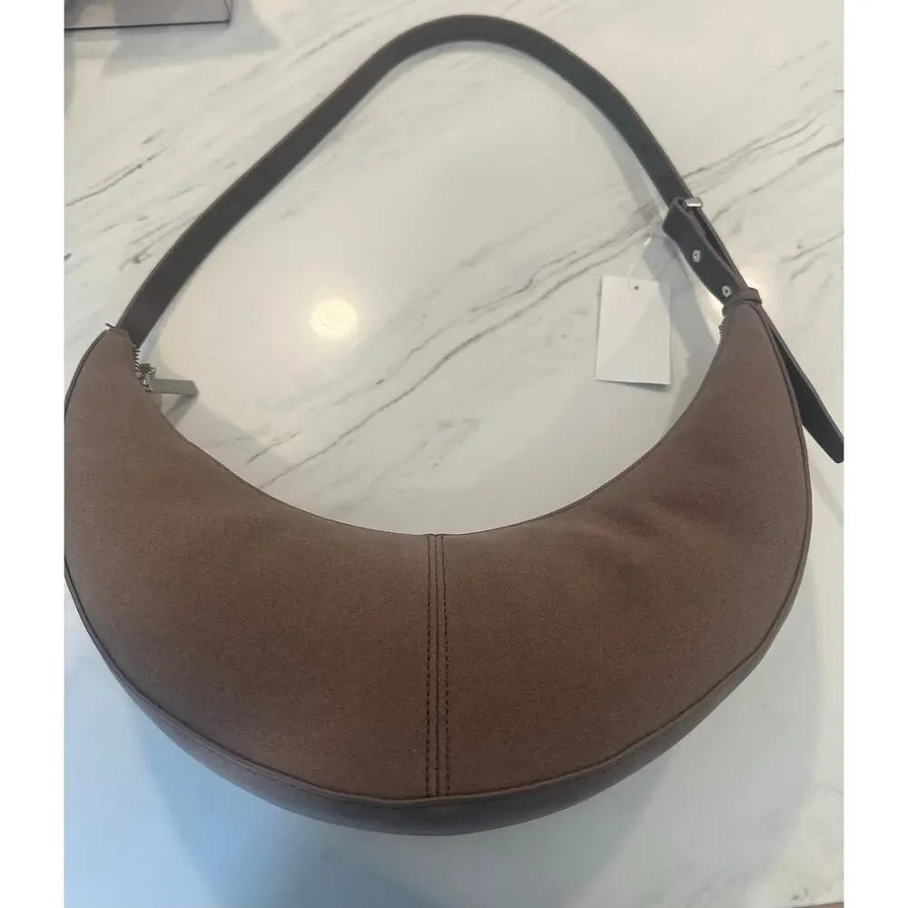 BCBG Skinny Crescent Shoulder Bag Taupe NWT Zip Top Adjustable Strap